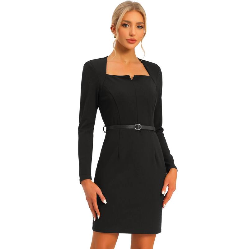 アレグラ ケー レディース トップス ワンピース ALLEGRA K Elegant Office Dress for Women'sweetheart Neck Belted Bodycon Pencil Dress Black ブラック