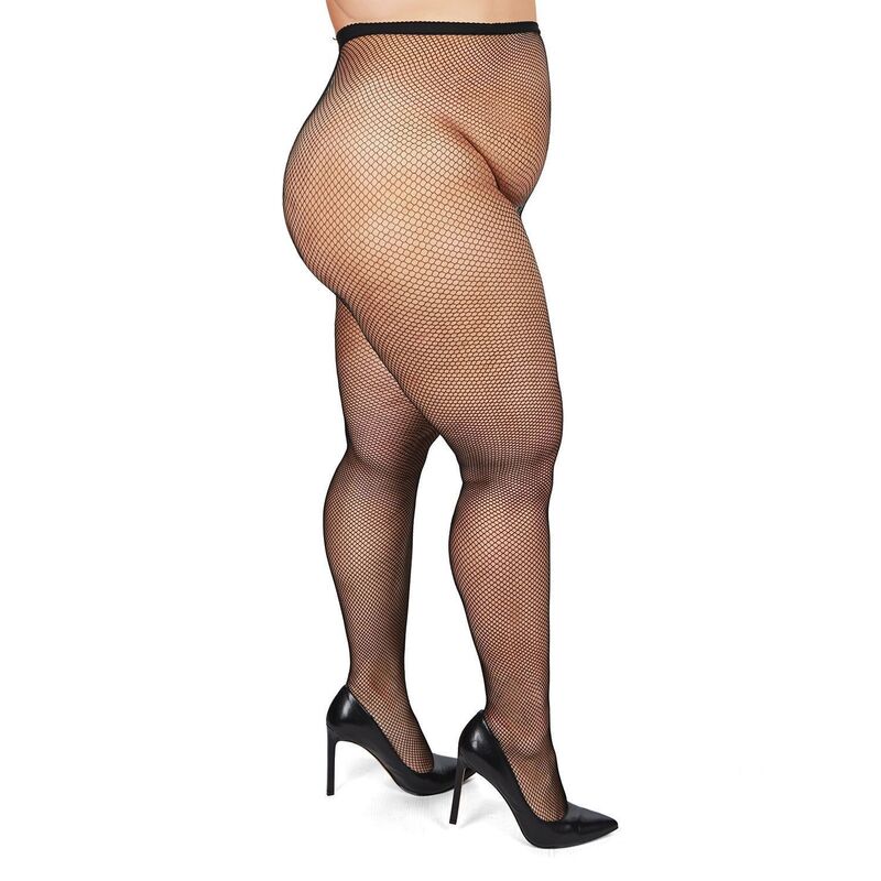 メモイ レディース アンダーお召しもの ソックス 足し加える大きさ MeMoi Plusize Curvy Fishnetights Black 黒いこと