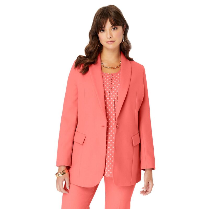 ロアマンズ レディース アウター ジャケット・ブルゾン プラスサイズ ブレザー Roaman's Women's Plusize Bendover Blazer Sunset Coral コーラル