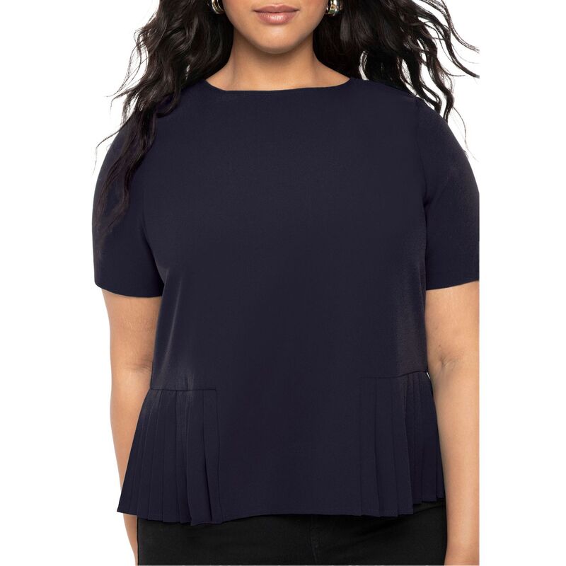 エロクイ レディース トップス Tシャツ プラスサイズ プリーツ Eloquii Women's Plusize Pleated Hem Top Blueberry