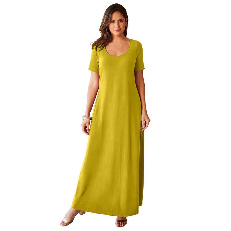 ジェシカロンドン レディース トップス ワンピース プラスサイズ プチ Tシャツ コットン マキシ Jessica London Women's Plusize Petite Stretch Cotton T-Shirt Maxi Dress Golden Citrus｜ReVida 店