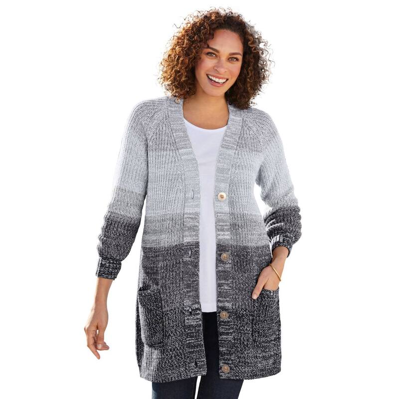 ウーマン ウィズイン レディース アウター ニット・セーター プラスサイズ カーディガン Woman Within Plusize Ombre Shaker Cardigan Sweater Black Ombre ブラック 15,584円