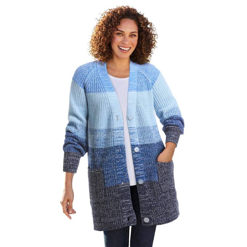 ウーマン ウィズイン レディース アウター ニット・セーター プラスサイズ カーディガン Woman Within Plusize Ombre Shaker Cardigan Sweater Navy Ombre ネイビー