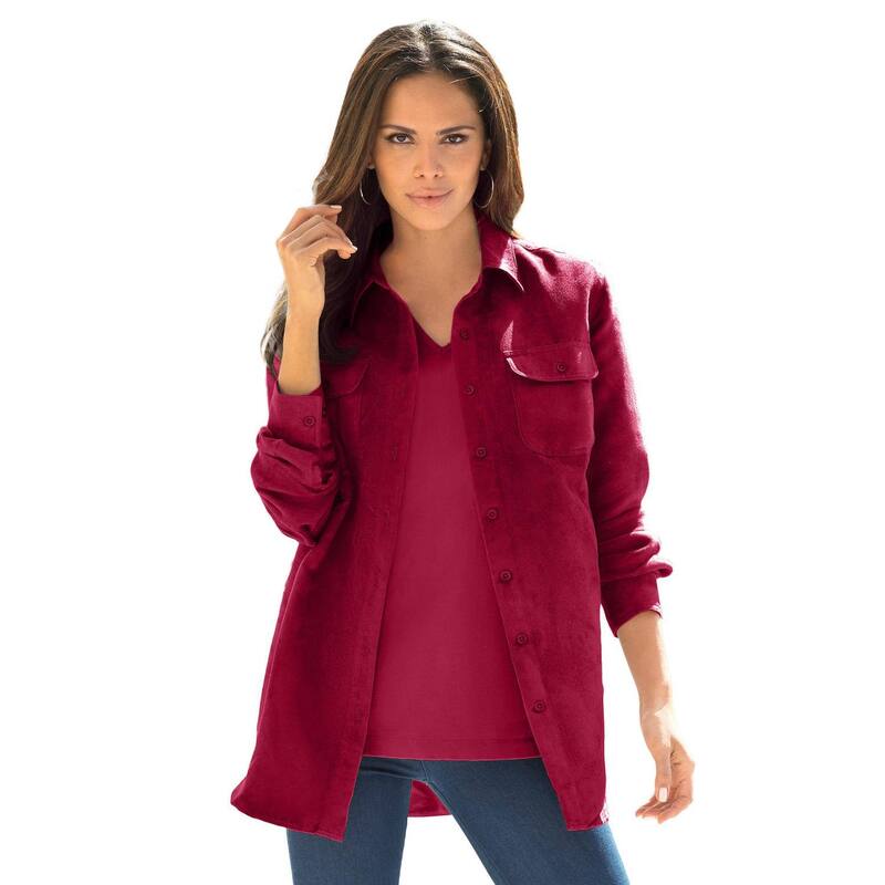 ロアマンズ レディース トップス シャツ プラスサイズ スエード Roaman Women Plusize Faux Suede Big Shirt Rich Burgundy バーガンディ
