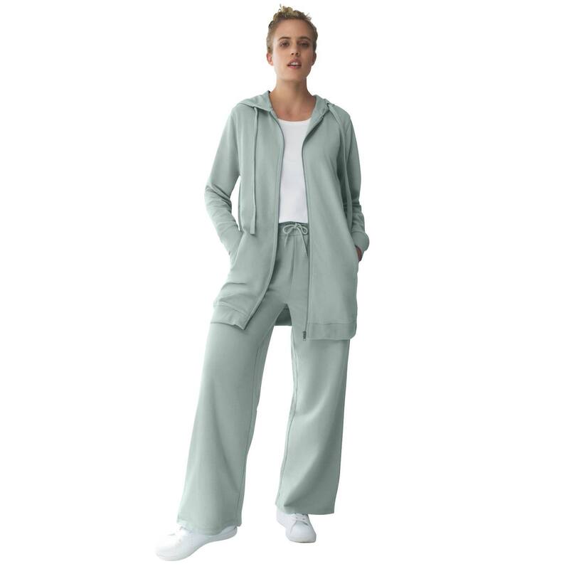 Ellos レディース ボトムス カジュアルパンツ ワイドレッグ プラスサイズ パイル ellos Plusize Wide Leg French Terry Sweatpant Grey Spruce グレー|ReVida 店