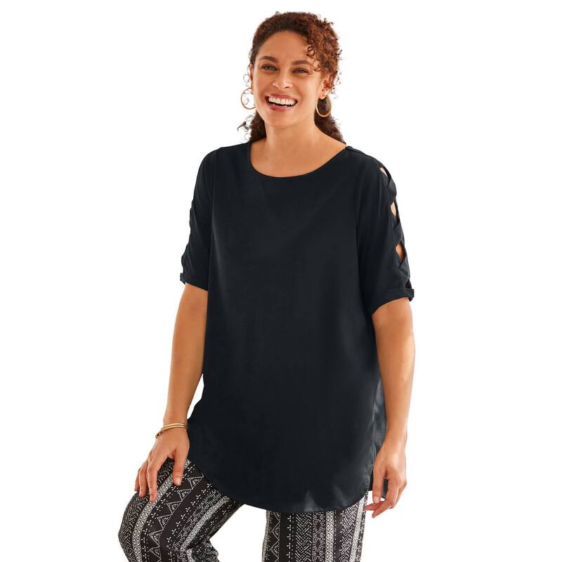 ウーマン ウィズイン レディース トップス Tシャツ カットアウト プラスサイズ Woman Within Plusize Cut-Out Sleeve Tunic Black ブラック 8,015円