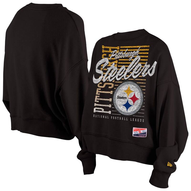 ニューエラ レディース アウター パーカー・スウェット クルーネック Tシャツ Women's New Era Black Pittsburgh Steelers Oversized Throwback Mineral Wash Crew Neck Sweatshirt Stl Black ブラック