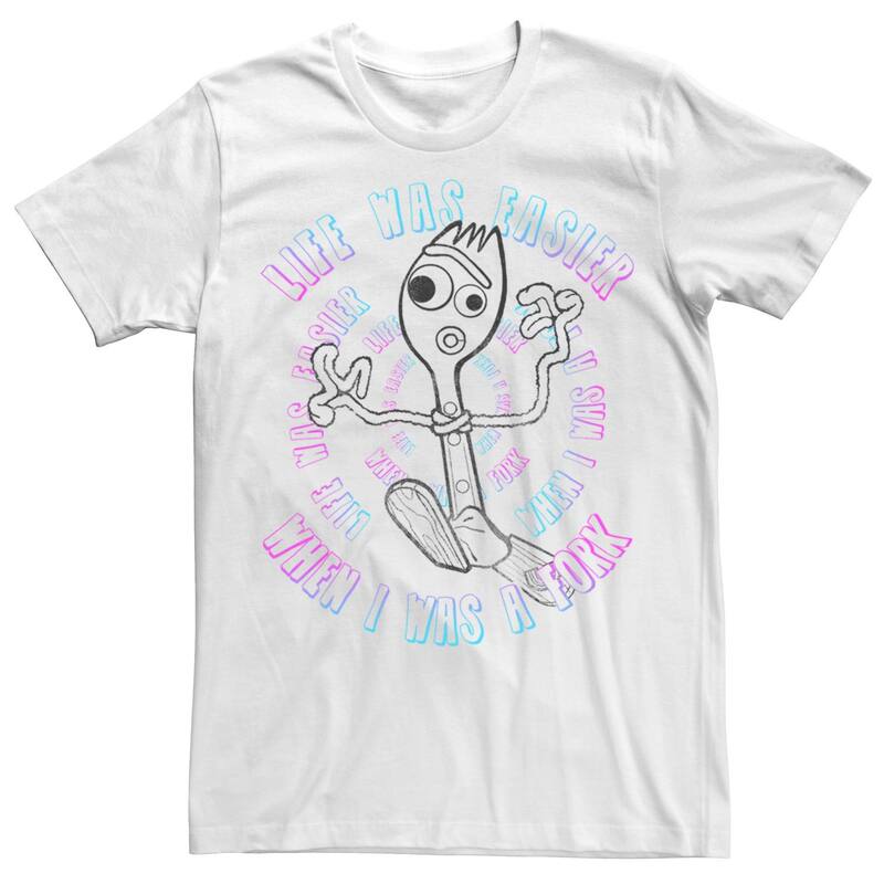 ウォルトディズニー ピクサー メンズ トップス ティーシャツ Disney / Pixar\u0027s Toy Story 4 Forky Men\u0027s Life Was Easier Poster Tee White 白いこと メンズファッション-トップス