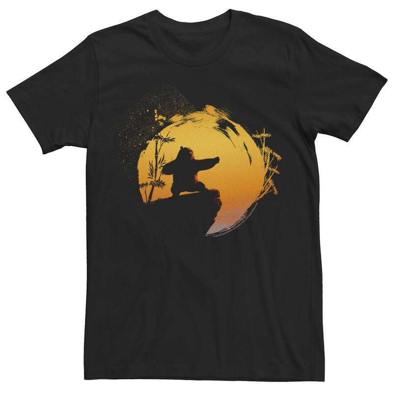 アニメ人となり メンズ トップス ティーシャツ グラフィック Licensed Character Men\u0027s Kung Fu Panda Po Tai Chi Sunset Silhouette Graphic Tee Black 黒いこと メンズファッション-Tシャツ・カットソー