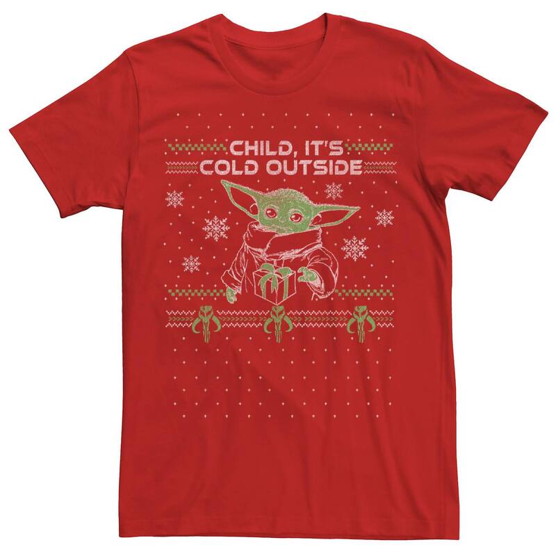 はやりっ児 ウォーズ メンズ トップス ティーシャツ プルオーバー Men\u0027star Wars The Mandalorian Child Outside Ugly Sweater Tee Red 赤いこと Tシャツ・カットソー-メンズファッション-トップス