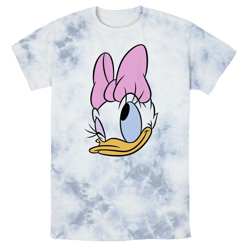 アニメキャラクター メンズ トップス Tシャツ Licensed Character Men Disney Daisy Duck Big Face Winking Bow Bomabrd Wash Tee White Blue ホワイト