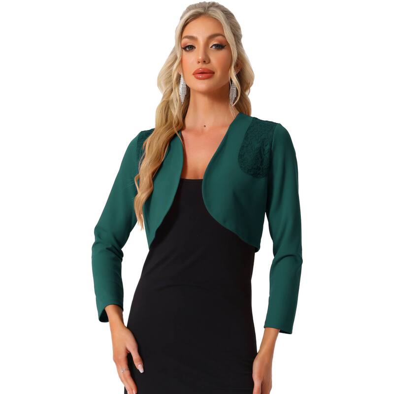 アレグラ ケー レディース トップス シャツ フラワー柄 カーディガン レース ニット フラワー ALLEGRA K Women's Elegant Crop Cardigan Long Sleeve Floralace Panel Knit Shrug Tops Dark Green グリーン