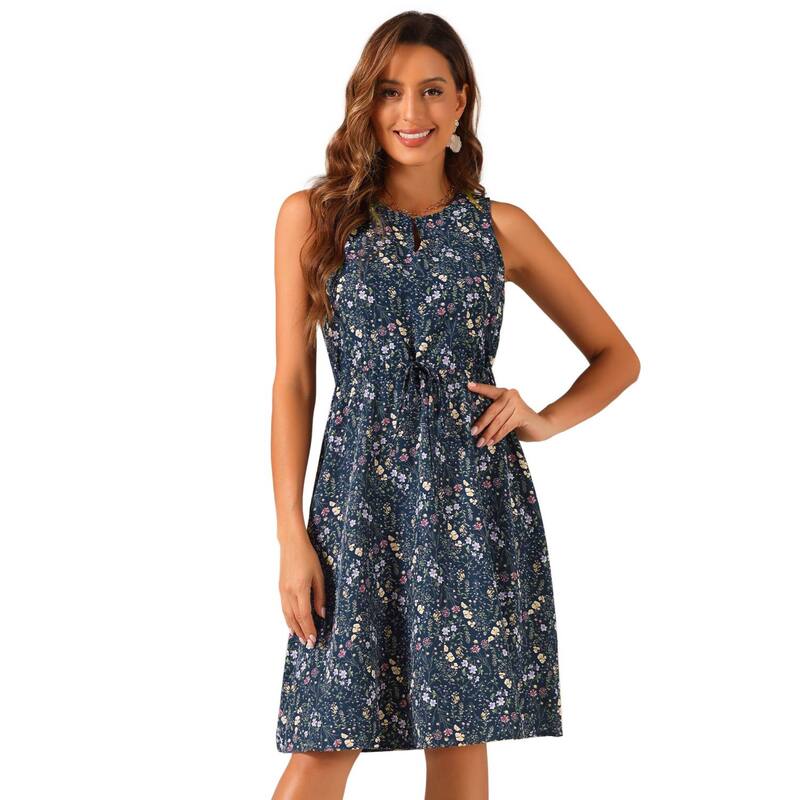 アレグラ ケー レディース トップス ワンピース プリント ノースリーブ ALLEGRA K Women'split Neck Dots Print Sleeveless Casual Dress Blue Purple ブルー