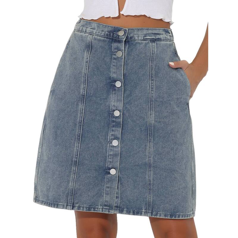 アレグラ ケー レディース ボトムスカート A ライン ハイウエスト デニム ALLEGRA K Women'solid Color A-Line High Waist Casual Denim Skirt Light Grey Blue グレー|ReVida 店