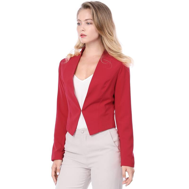 アレグラ ケー レディース アウター ジャケット・ブルゾン クロップド ブレザー ALLEGRA K Women's Collarless Work Office Business Casual Cropped Blazered レッド