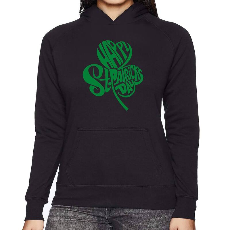 エルエーポップアート レディース アウター パーカー・スウェット シャツ LA Pop Art St. Patrick's Day Shamrock - Women's Word Art Hooded Sweatshirt Black ブラック