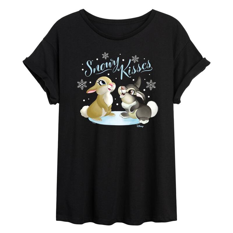 ディズニー レディース トップス Tシャツ Disney's Bambi Juniors' Snowy Kisses Oversized Tee Black ブラック