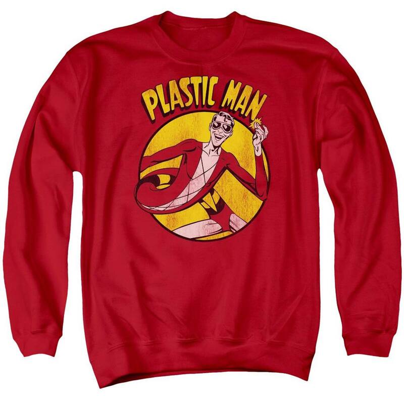 アニメキャラクター メンズ アウター パーカー・スウェット クルーネック シャツ Licensed Character Dcomics Plastic Man Adult Crewneck Sweatshirt Red レッド