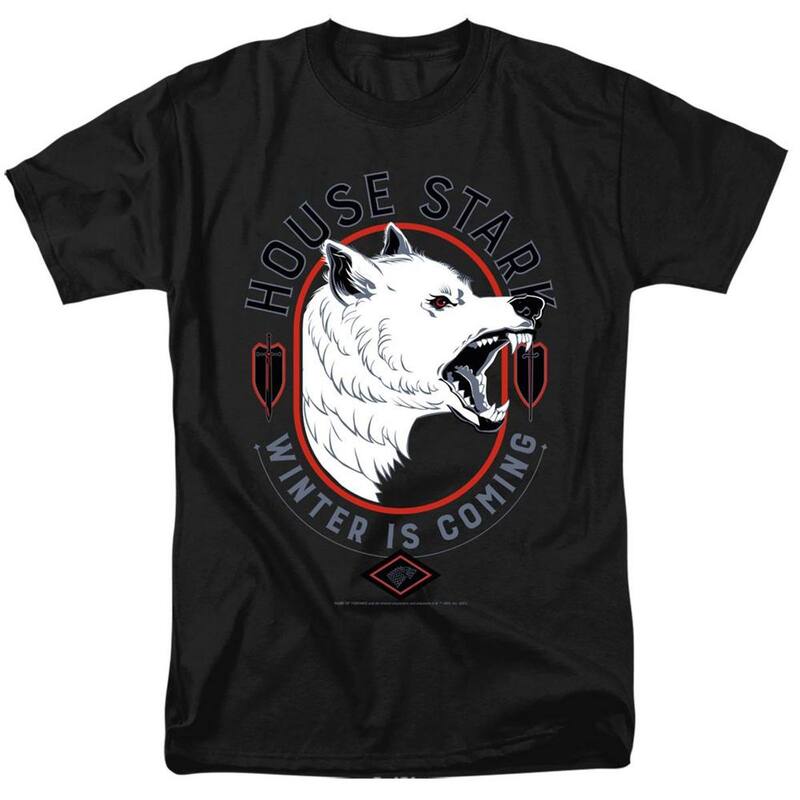 アニメキャラクター メンズ トップス Tシャツ Licensed Character Game Of Thrones House Stark Winter Is Coming Short Sleeve Adult-shirt Black ブラック