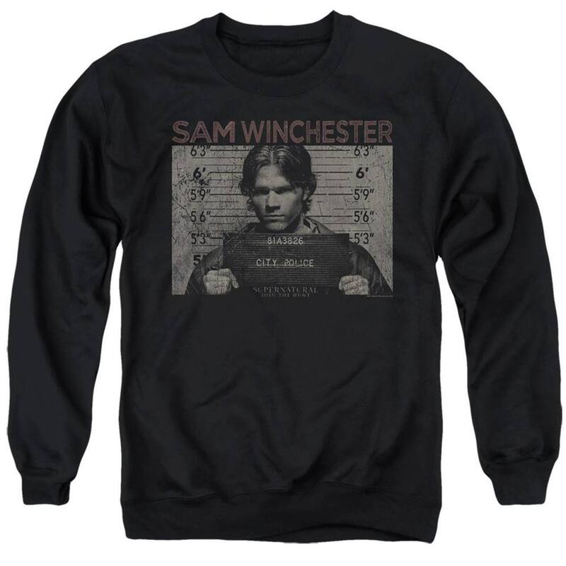 アニメ人となり メンズ アウター パーカー・スウェット 労働者の一団のど首 プルオーバー Licensed Character Supernatural Samug Shot Adult Crewneck Sweatshirt Black 黒いこと パーカー-トップス-メンズファッション