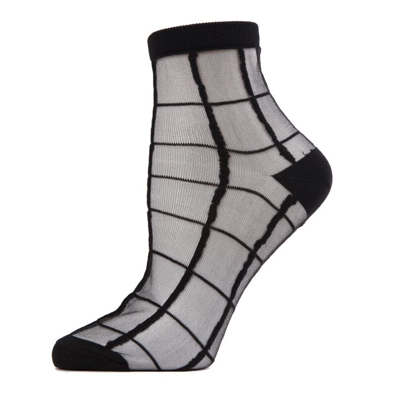 メモイ レディース アンダーウェア 靴下 シアー アンクル MeMoi Cheery Checker Sheer See-Through Ankle Socks Black ブラック
