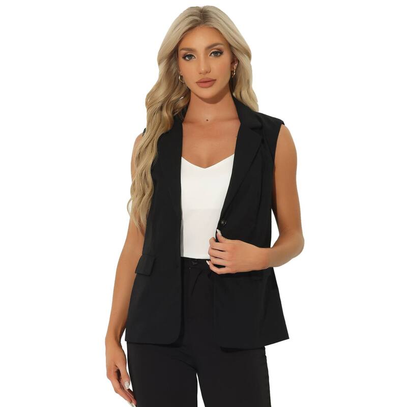 アレグラ ケー レディース アウター 上衣・上衣 限りない ノースリーブなめし革 リネン ALLEGRA K Sleeveless Blazer For Women\u0027s Business Casualinen Work Office Suit Vest Jacket Black 黒いこと