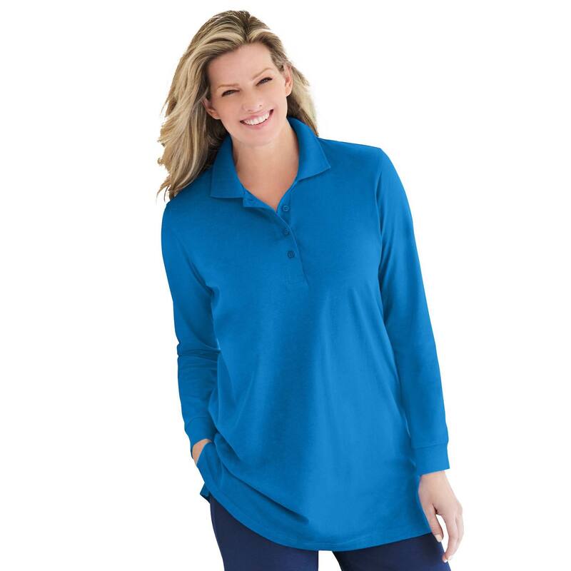 ウーマン ウィズイン レディース トップス Tシャツ ポロシャツ プラスサイズ 長袖 Woman Within Plusize Long-Sleeve Polo Shirt Bright Cobalt コバルト|ReVida 店