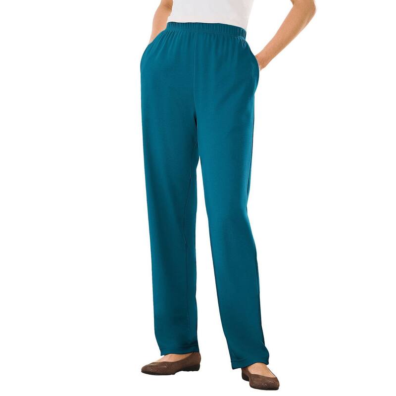 ウーマン ウィズイン レディース ボトムス カジュアルパンツ プラスサイズ プチ ニット Woman Within Plusize Petite 7-Day Knit Straight-Leg Pull-On Pants Deep Teal ティール｜ReVida 店 9,344円
