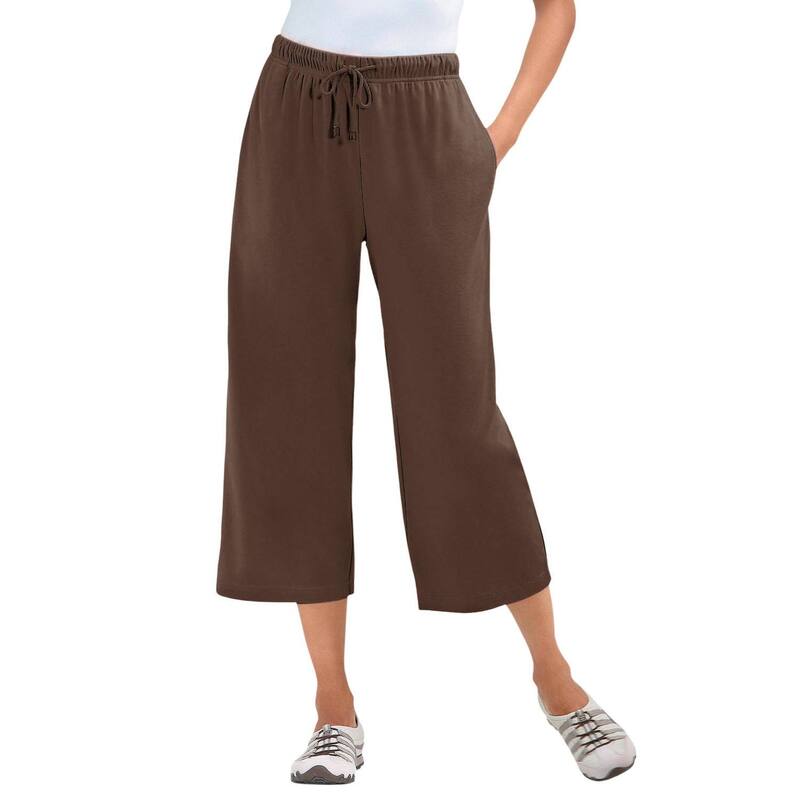 ウーマン ウィズイン レディース ボトムス カジュアルパンツ プラスサイズ プチ キャップ ニット Woman Within Plusize Petite Sport-Knit Pull-On Capri Pants Chocolate チョコレート