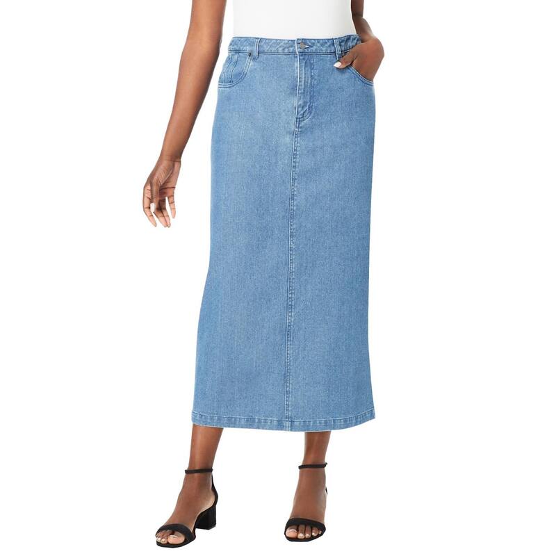 ジェシカロンドン レディース ボトムスカート プラスサイズ ミディ コットン デニム Jessica London Women's Plusize Classicotton Denimidi Skirt Light Wash デニム