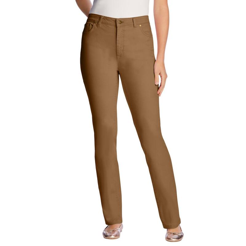 ウーマン ウィズイン レディース ボトムス デニムパンツ プラスサイズ プチ ジーンズ Woman Within Plusize Petite Straight-Leg Stretch Denim Five-Pocket Jeans Toffee デニム