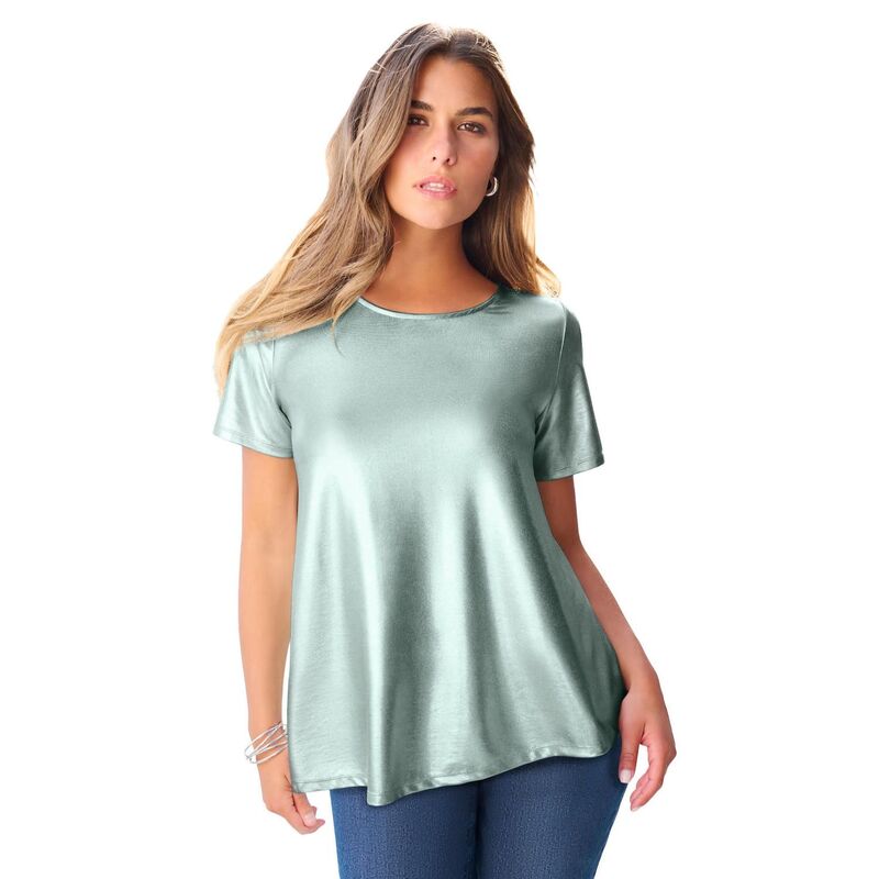 ロアマンズ レディース トップス プルオーバー つけ加える大きさ トール Roaman\u0027s Women\u0027s Plusize Metallic Swing Tee Green 緑であること
