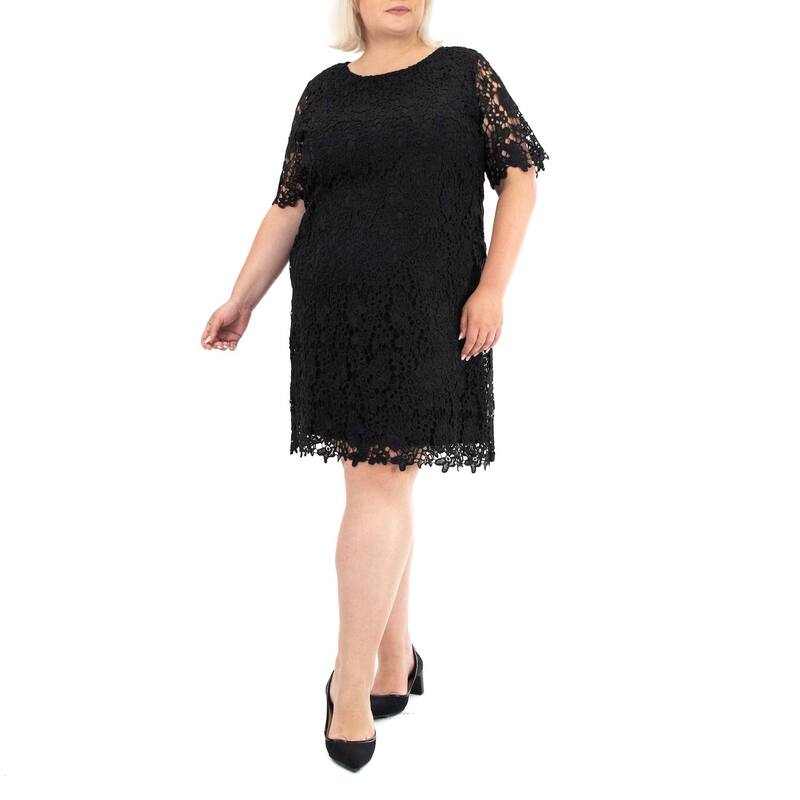ニナレオナルド レディース トップス ワンピース プラスサイズ レース Plusize Nina Leonard Lace Sheath Dress Black ブラック|ReVida 店