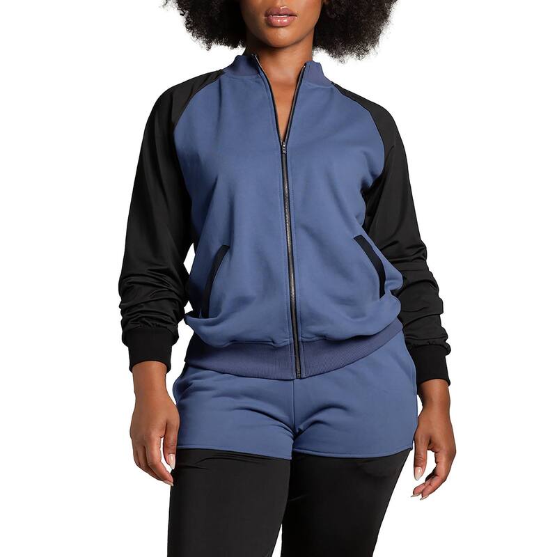 ポエティック ジャスティス レディース アウター パーカー・スウェット シャツ コントラスト ジャケット Poetic Justice Women's Curvy Fit Zip Up Contrast Blocked Sweatshirt Jacket French Navy ネイビー｜ReVida 店