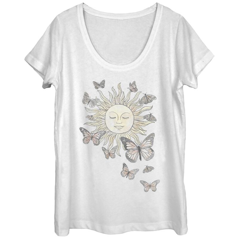 アンブランデッド レディース トップス Tシャツ グラフィック Unbranded Juniors' Meditating Sun And Butterfliescoop Neck Graphic Tee White ホワイト