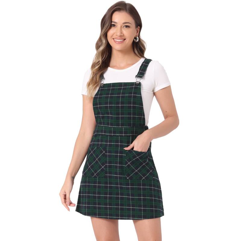 アレグラ ケー レディース トップス ワンピース オーバーオール ALLEGRA K Women's Costume Adjustable Straplaid Suspender Overall Dress Blue Green ブルー