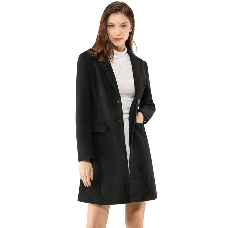 アレグラ ケー レディース アウター ジャケット・ブルゾン コート ALLEGRA K Women's Notched Lapelong Sleevesingle Breasted Winter Long Coat Blacks