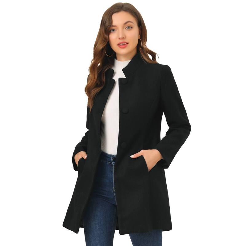 アレグラ ケー レディース アウター ジャケット・ブルゾン コート ALLEGRA K Women's Winter Stand Collar Long Sleeve Single Breasted Long Overcoat Black ブラック