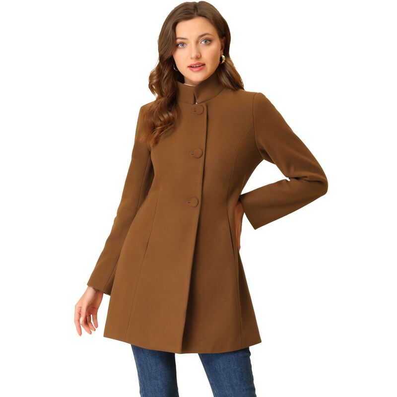 アレグラ ケー レディース アウター ジャケット・ブルゾン コート ALLEGRA K Women's Winter Stand Collar Long Sleeve Single Breasted Long Overcoat Brown ブラウン
