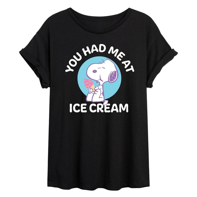 アニメキャラクター レディース トップス Tシャツ グラフィック Licensed Character Juniors' Peanuts Ice Cream Oversized Graphic Tee Black ブラック