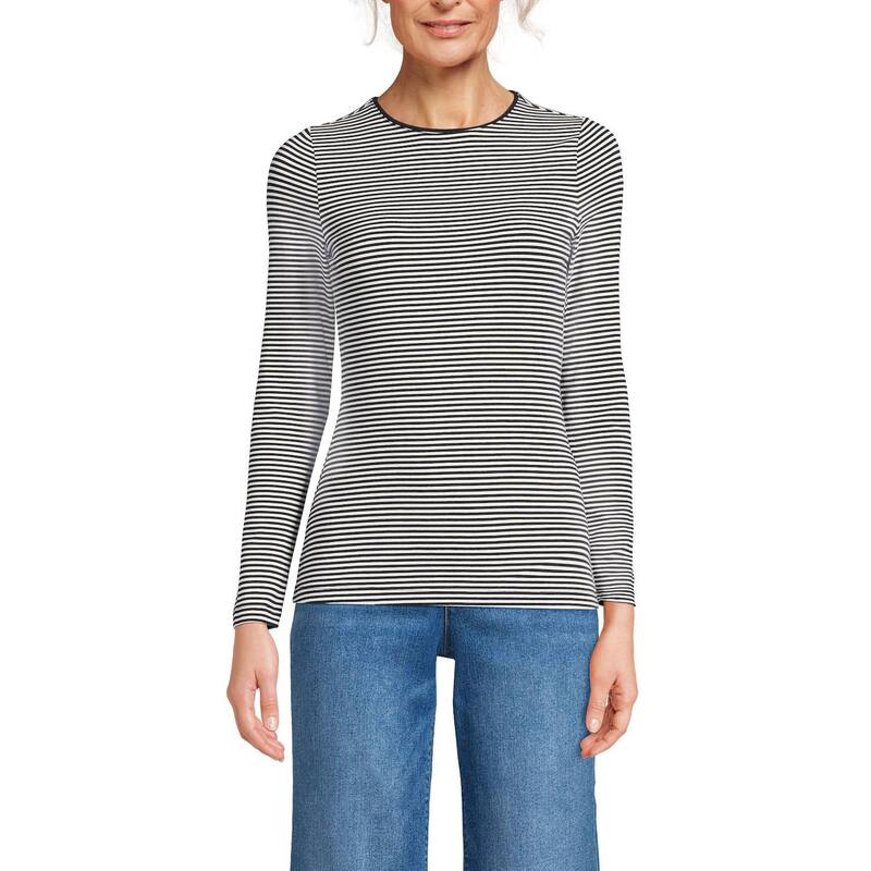 ランズエンド レディース トップス Tシャツ クルーネック Lands' End Women's Lands ’ End Long Sleeve Crewneck Top Black Micro Stripe ブラック 10,380円