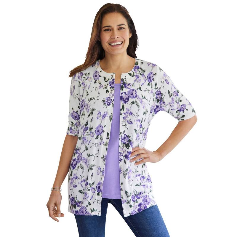 ウーマン ウィズイン レディース アウター ニット・セーター プラスサイズ カーディガン Woman Within Plusize Perfect Elbow-Length Sleeve Cardigan Sweater Pine Dot