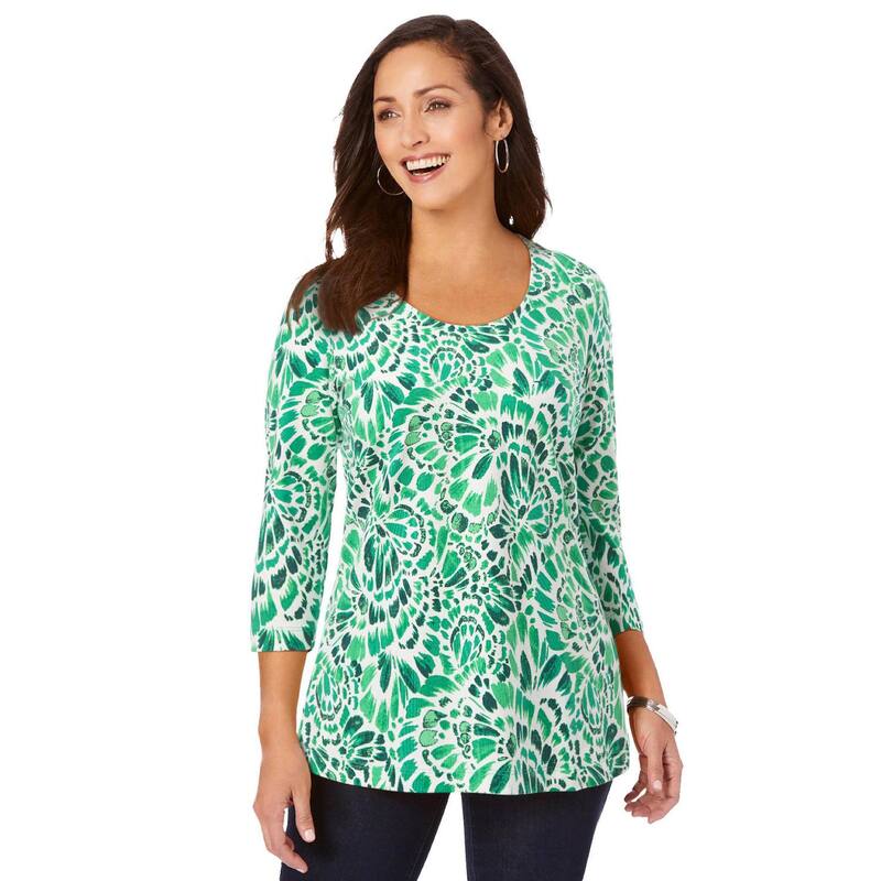 ジェシカロンドン レディース トップス Tシャツ プラスサイズ コットン Jessica London Women's Plusize Stretch Cotton Scoop Neck Tee Green Feather グリーン