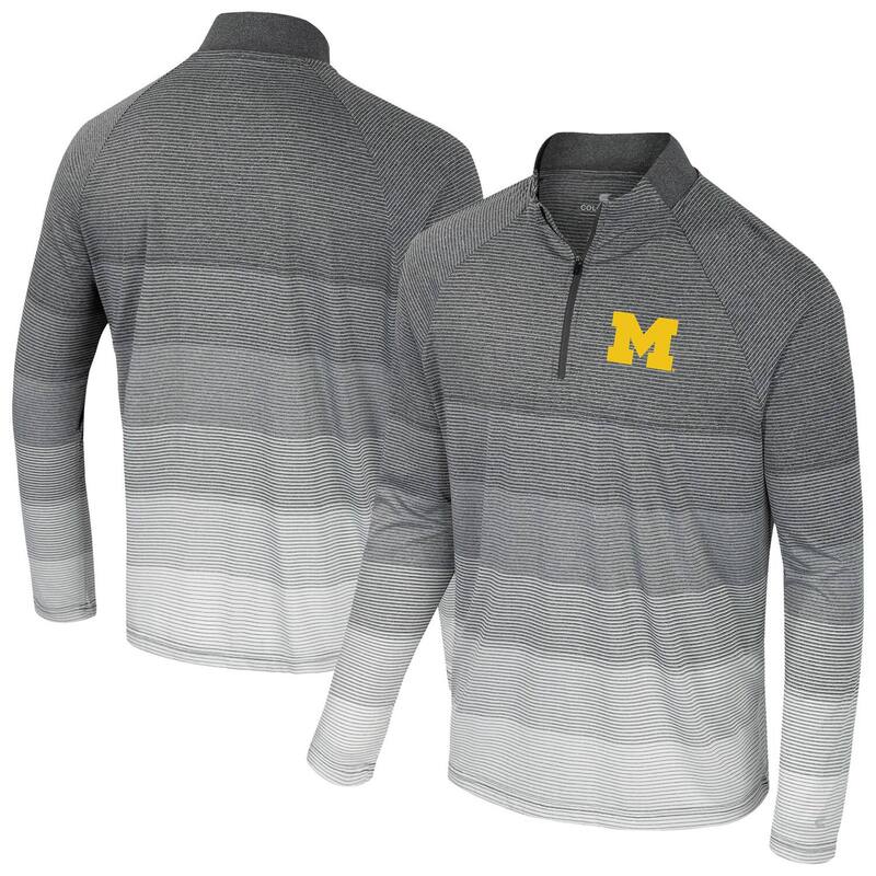 コロシアム メンズ トップス Tシャツ メッシュ Men's Colosseum Gray Michigan Wolverines AI Striped Mesh Quarter-Zip Raglan Windshirt Mic Grey グレー