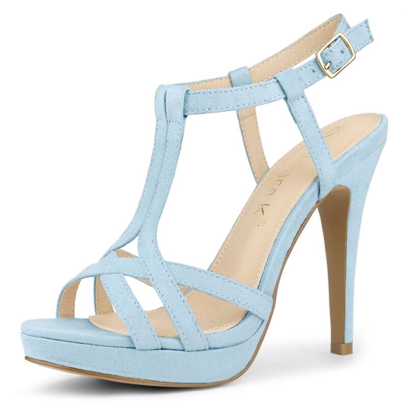 アレグラ ケー レディース シューズ パンプス プラットフォーム サンダル ヒール ALLEGRA K Women's T Strap Slingback Platform Stiletto Heel Sandalsky Blue ブルー