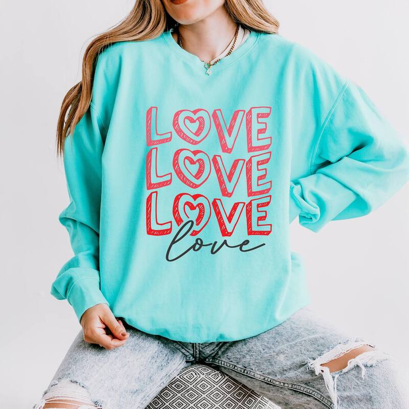 Simply Sage Market レディース アウター パーカー・スウェット プルオーバー Simply Sage Market Love Stacked Sketched - Women\u0027s Lightweight Garment Dyed Sweatshirt Chalky Mint ペパーミント レディースファッション-パーカー-トップス