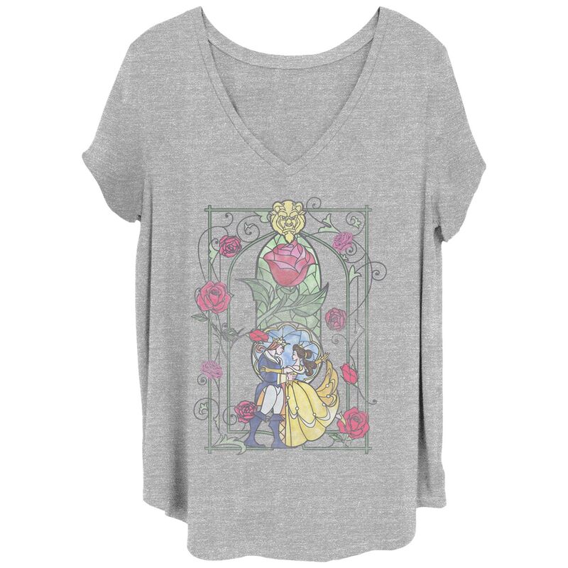 ディズニー レディース トップス Tシャツ プラスサイズ グラフィック Disney's Beauty And The Beastained Glass Portrait Juniors' Plusize Graphic Tee Heather Gray グレー