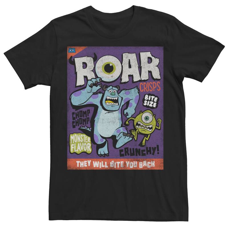 ウォルトディズニー ピクサー メンズ トップス ティーシャツ Disney / Pixar\u0027s Monsters Inc. Men\u0027s Roar Crisps Distressed Poster Tee Black 黒いこと Tシャツ・カットソー-トップス