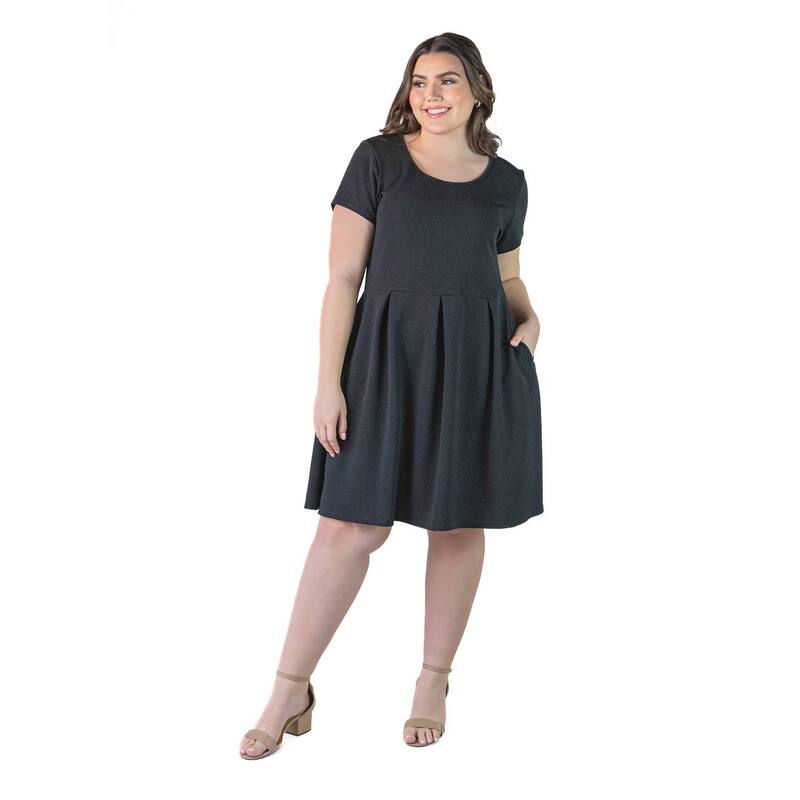 24 セブンコンフォート レディース トップス ワンピース プラスサイズ プリーツ ミディ Plusize 24Seven Comfort Apparel Pleated Pocket Midi Dress Black ブラック|ReVida 店