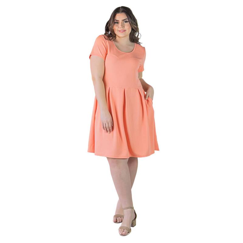 24 セブンコンフォート レディース トップス ワンピース プラスサイズ プリーツ ミディ Plusize 24Seven Comfort Apparel Pleated Pocket Midi Dress Coral コーラル|ReVida 店